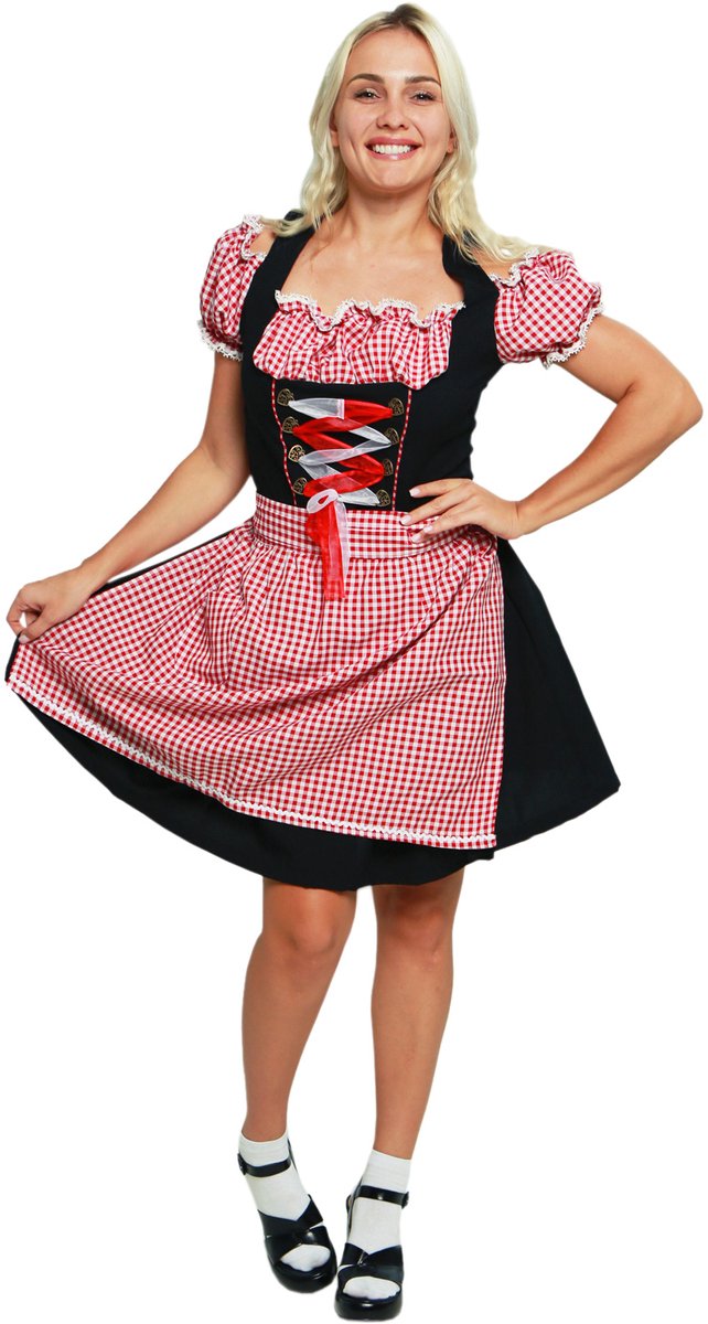 Zebra & Friends Oktoberfest Dirndl - XXL - Oktoberfest Dames - met Ritssluiting - Pofmouwen - Tiroler Carnavalskleding - Maat 46 - Zwart met rood