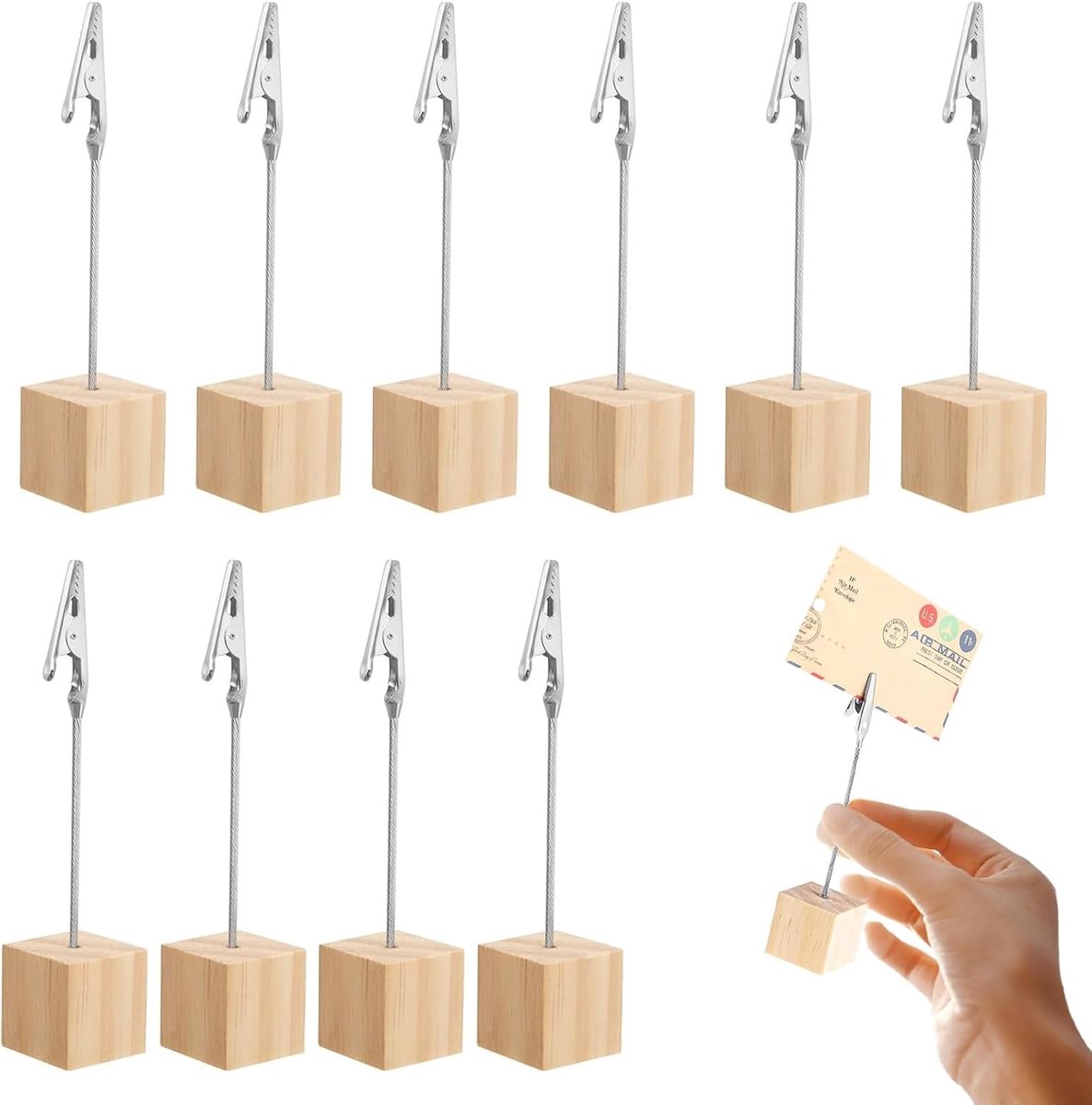 Display clips hout 10 stuks wit – decoratieve fotohouder met standaard – tafeldecoratie voor feest, bruiloft, kantoor, thuisgebruik – stevig en compact ontwerp
