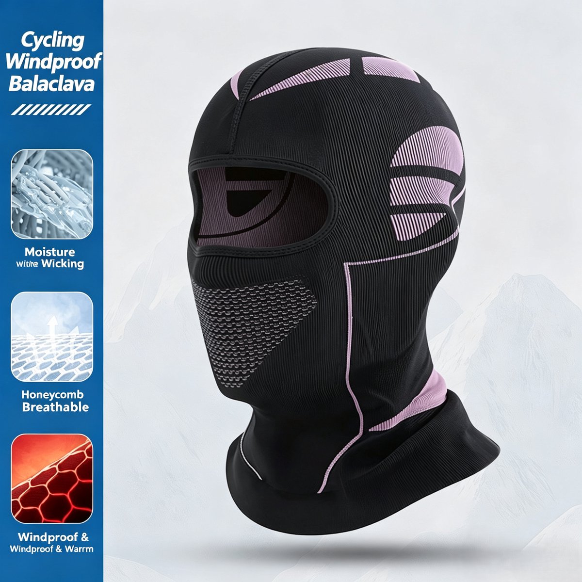 Volledig gezichtsmasker - ski masker - skimasker heren - balaclava - balaclava motor - balaclava winter - balaclava zwart - Nekbescherming - voor outdoorsport - skiën - motorrijden - kamperen - wandelen - 1stuks Zwart en roze