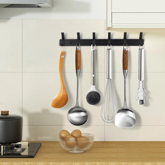 Wandkapstok - RVS Kapstok Hangend - 2-delige Hangend Muurkapstok Set met 12 Haken - 42,5 cm - Zwarte Kapstokken inclusief Bevestigingsmateriaal — afbeelding 4