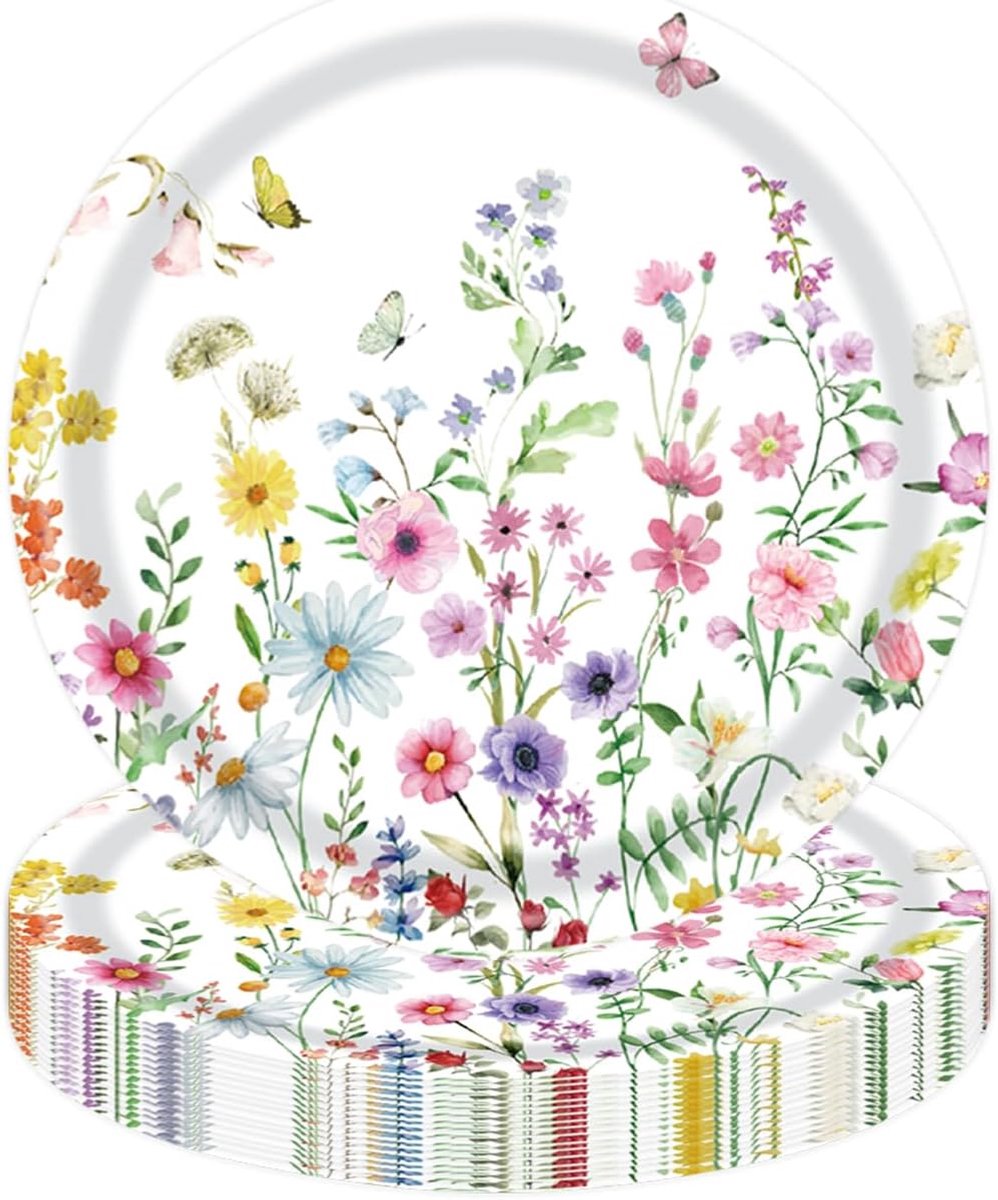 50 stuks papieren borden, wilde bloem, kinderverjaardag, feestborden, wegwerpborden, wegwerpborden, servies voor afstuderen, meisjes, feestdecoratie, bruiloften, tuin, verjaardag, decoraties