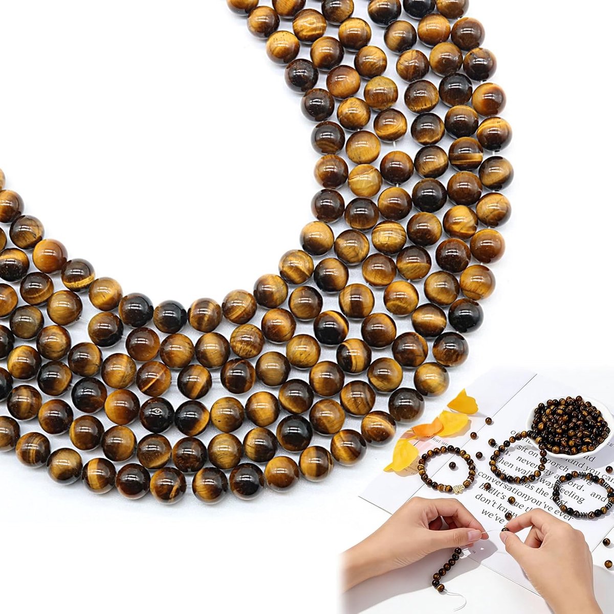 120 Stuks Tijgeroog Edelsteen Parels 6 mm met Gat – Bruin DIY Kristal Parels Set voor Armband, Sieraden & Creatieve Maakprojecten