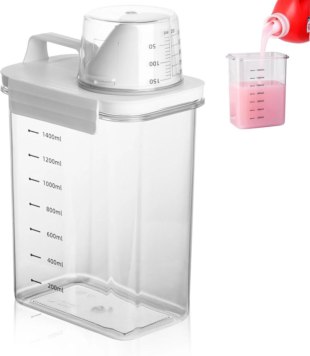 1800 ml doseerder voor wasmachine, waspoederhouder, doseerder voor waspoeder, dispenser voor luchtdicht wasmiddel, wasmiddeldispenser met maatbeker