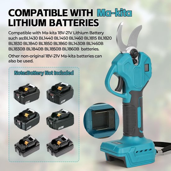 Snoeischaar Compatibel Met Makita 18V, Professionele Draadloze Takkenschaar, 30mm, Borstelloos, LCD-Display, SK5-Koolstofstaal Lemmet, Zonder Accu — afbeelding 2