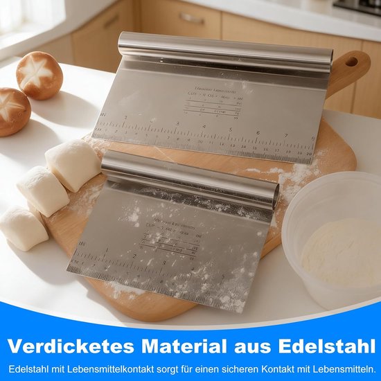 3 stuks deegschrapers roestvrij staal, anti-aanbak, deegkaart roestvrij staal, 15/20/25 cm deegsnijder met meetschaal, groenteschep, keukenschraper voor cake, pizza, cake, cake, cake, deeg, bakgerei — afbeelding 4
