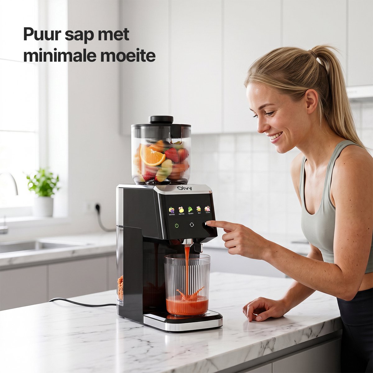 Olvy Slowjuicer - 1500ml Sapcentrifuge met Pulpcontainer - voor Groenten en Fruit - Ijsmachine - BPA-Vrij - Zwart thumbnail 4
