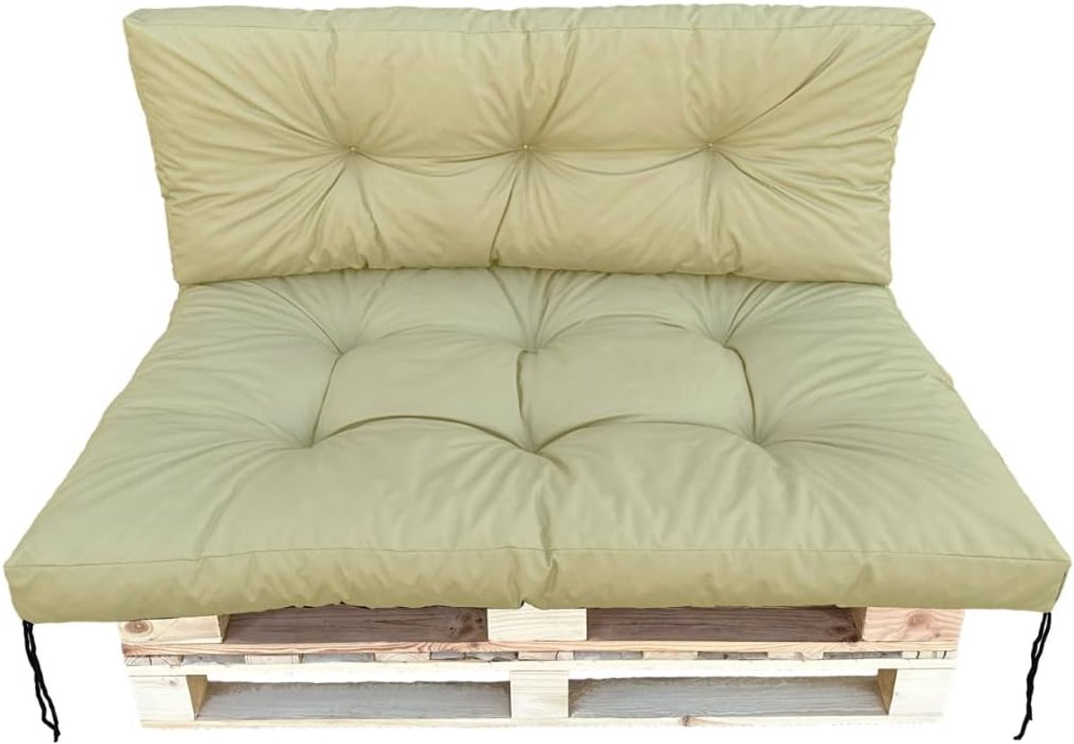 Beige, 120 x 80 cm + 120 x 40 cm, waterafstotende zit- en rugkussens voor europallets, outdoor kussen voor tuin en balkon