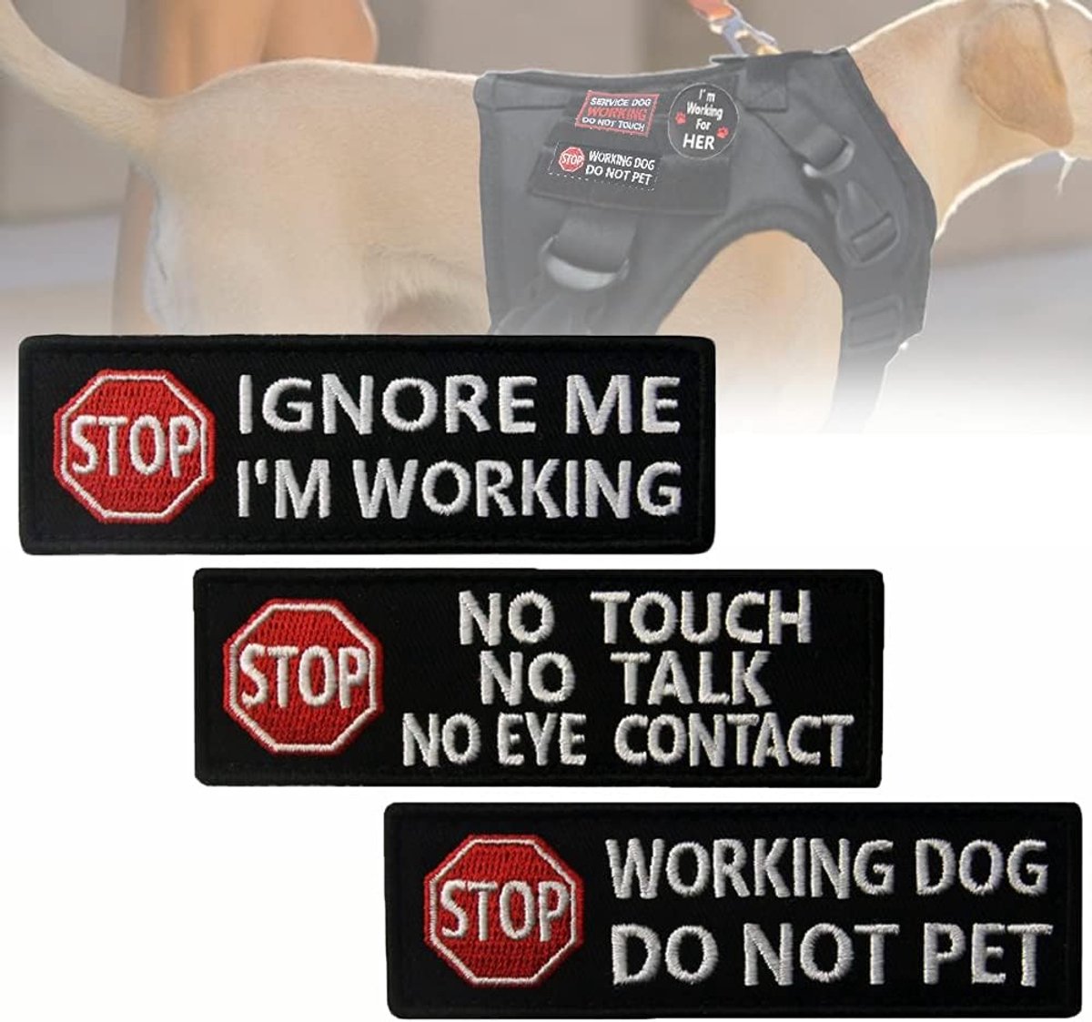 Stop No Touch Talk Oogcontact/Niet Aaien/Negeer Me Ik Ben Aan Het Werken, Patch Tactisch Harnas Accessoire voor Trainingsvest & Uitrusting (B) 3 STUKS