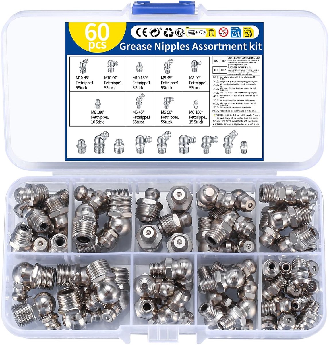 60 Stuks Smeernippels Assortiment Kit, Kegelsmeernippel