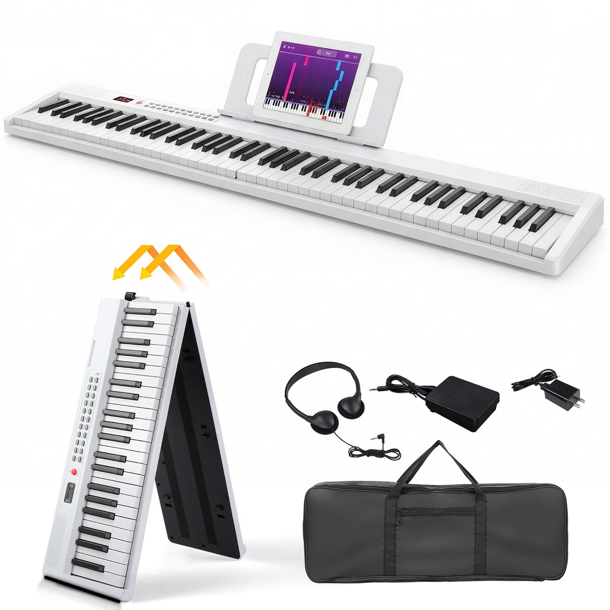 Digitale piano- 88 toetsen - opvouwbaar keyboard - MIDI en Bluetooth - wit