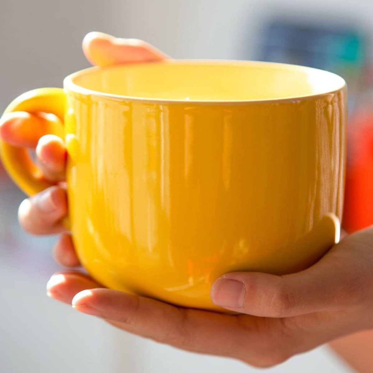 650ML/22OZ Grote Soepkom, Keramische Graansoepkom/Koffiemok/Saladekom, Magnetronbestendige Kom, voor Melk Salade Cappuccino Granen (Geel)