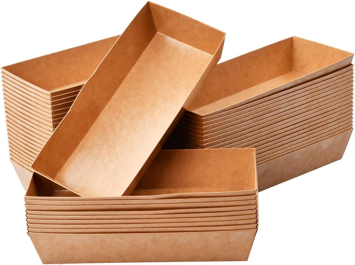 50 stuks kartonnen voedselbakjes, kraftpapier chipdozen, voedseldozen, wegwerpsnackschalen voor salade, koekjes macarons (17,2 x 7 x 3,5 cm)