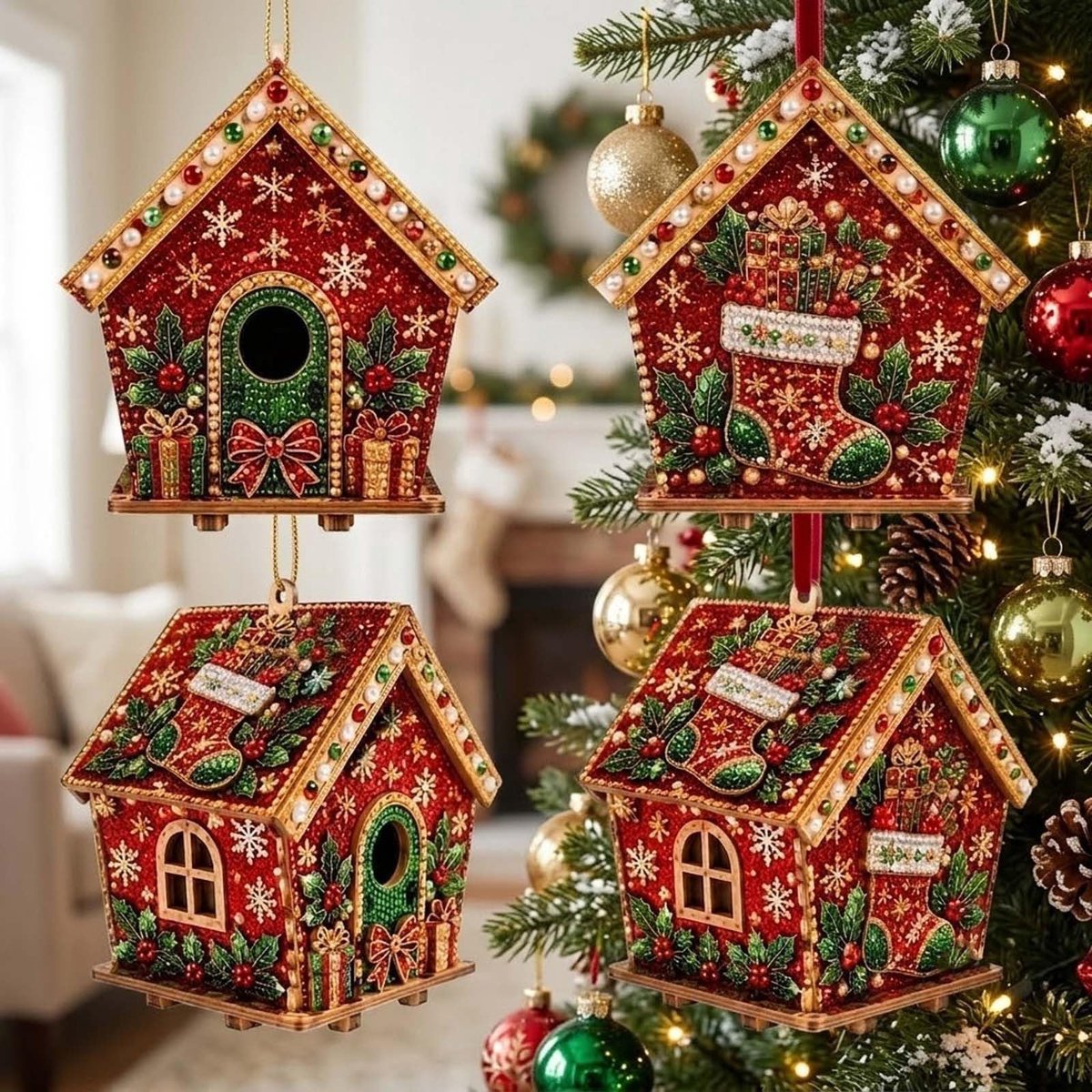 Namajunas - 3D Houten Huis Diamond Painting set - Parels - Diamond Painting Volwassenen & Kinderen - Met Diamond Painting Accesoires - Creatief Knutselen - Knutselpakket - Kerstboomversiering - Kerstversiering Decoratie Binnen - Cadeau - Kerstkous – foto 3