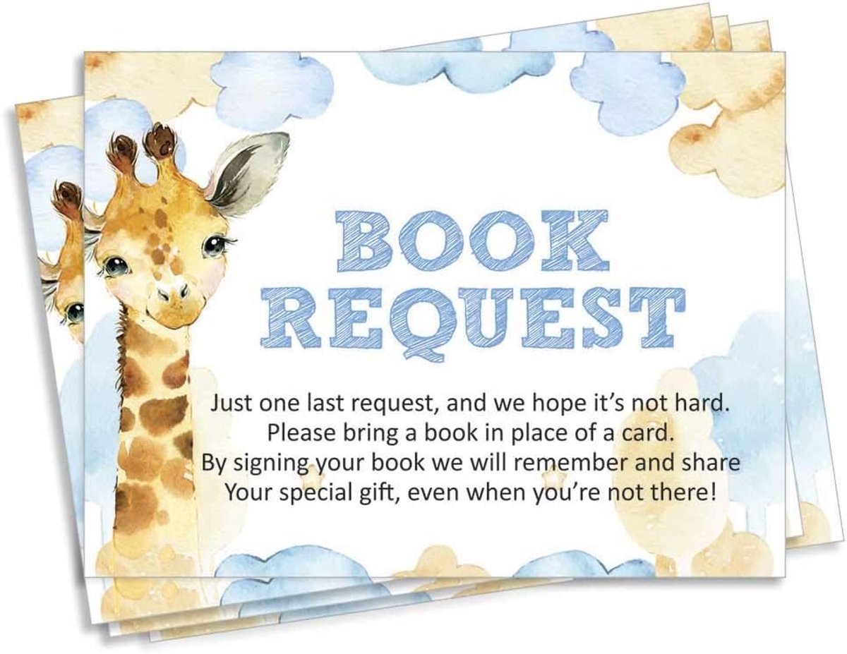 30 Giraffe Jungle Dieren Baby Shower Boek Verzoek Kaarten Breng Een Boek In Plaats Van Een Kaart Baby Shower Uitnodigingen Inserts Games