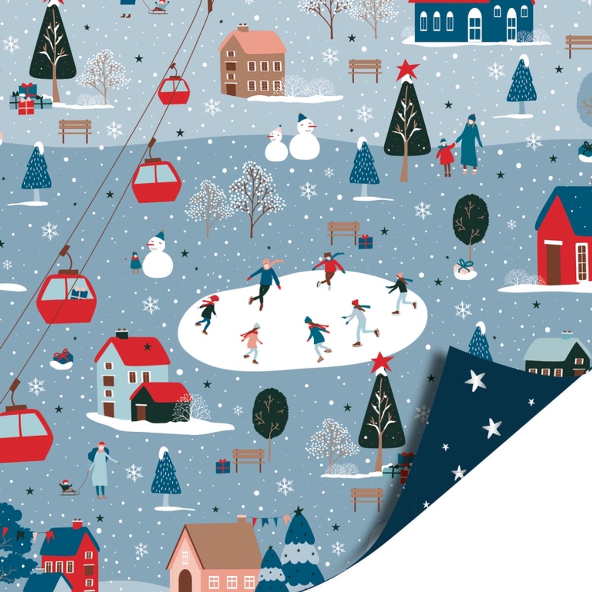 Het Inpakhuis - Cadeaupapier - Inpakpapier - Kadopapier - Kerst - Winterwonderland Blue - Stars Silver Blue - 70xm x 2mtr