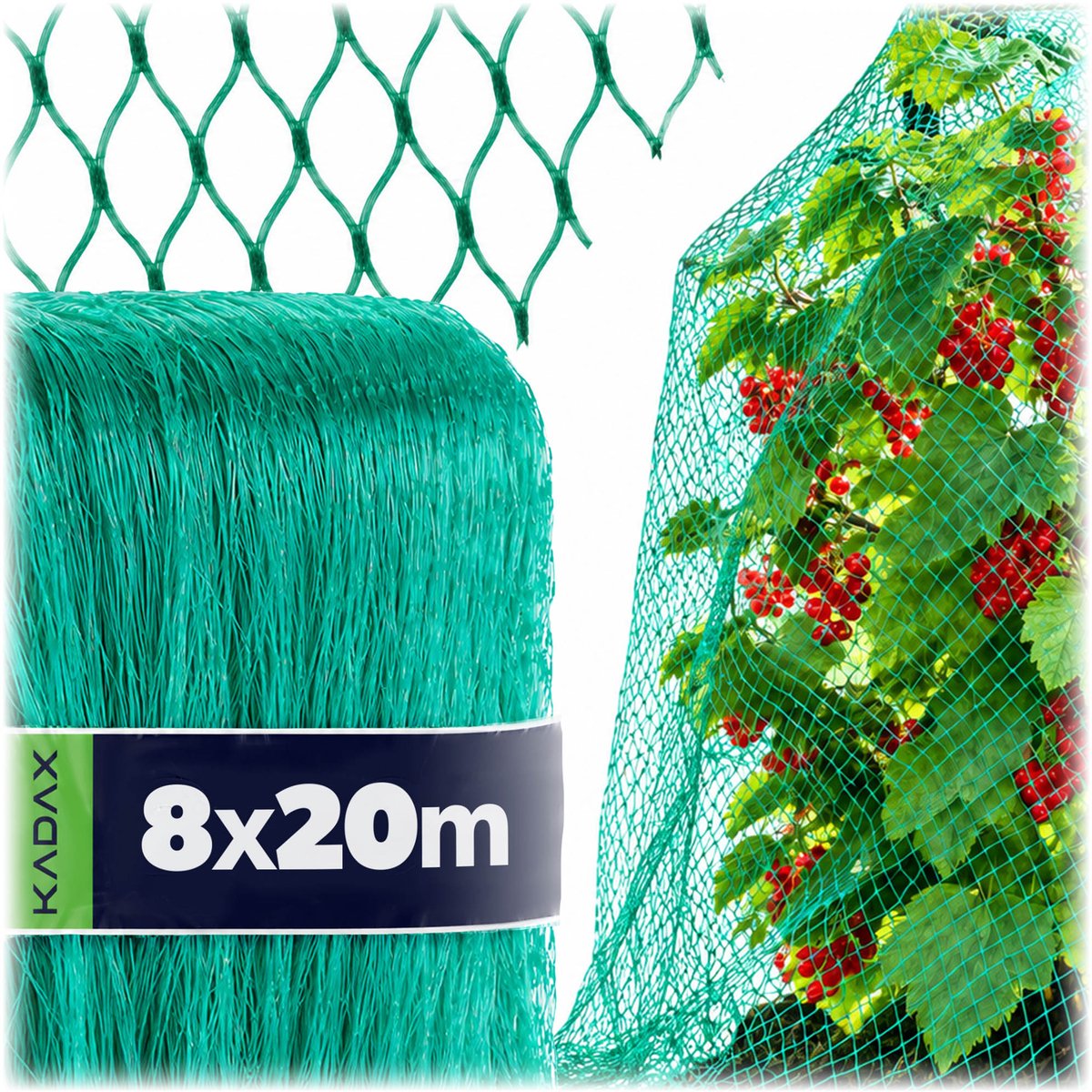 KADAX Vogelnet, fijnmazig, 6 maten, vogelbeschermingsnet van polyethyleen, tuinnet, vogelafweer, boomnet, vijvernet, bladnet, vijverafdekkingsnet, groen, 8 x 20 m