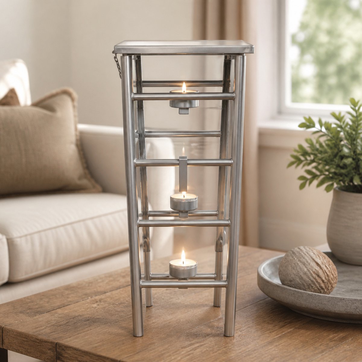 Hoppa! Windlicht - Laddervormig - Nikkel - 30 x 21 x 50 (B x D x H)