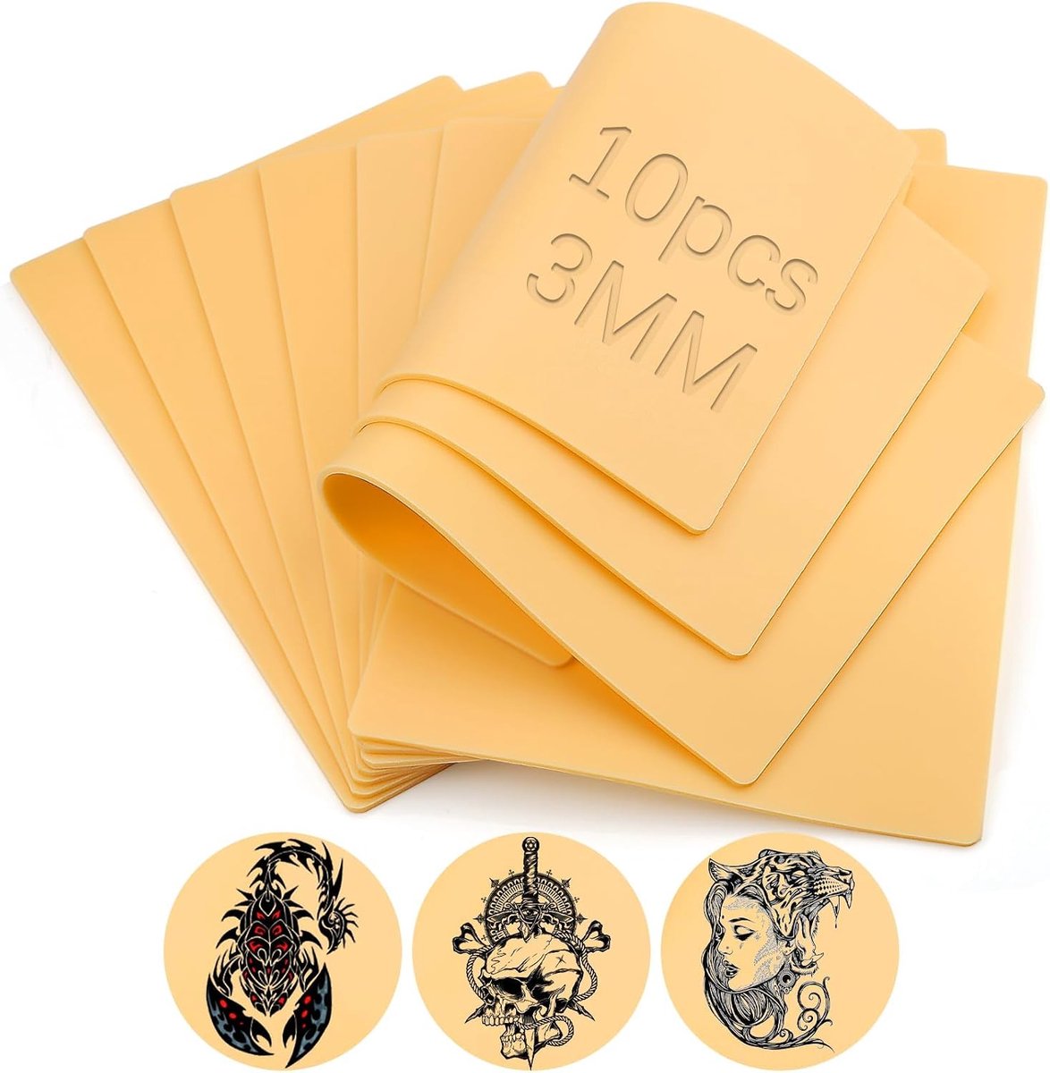 Pack of 10 3 mm Tattoo Exercise Skin 15 x 20 cm Artificial Skin Tattoo Accessories Skin for Practice Double-Sided - ShopVlot