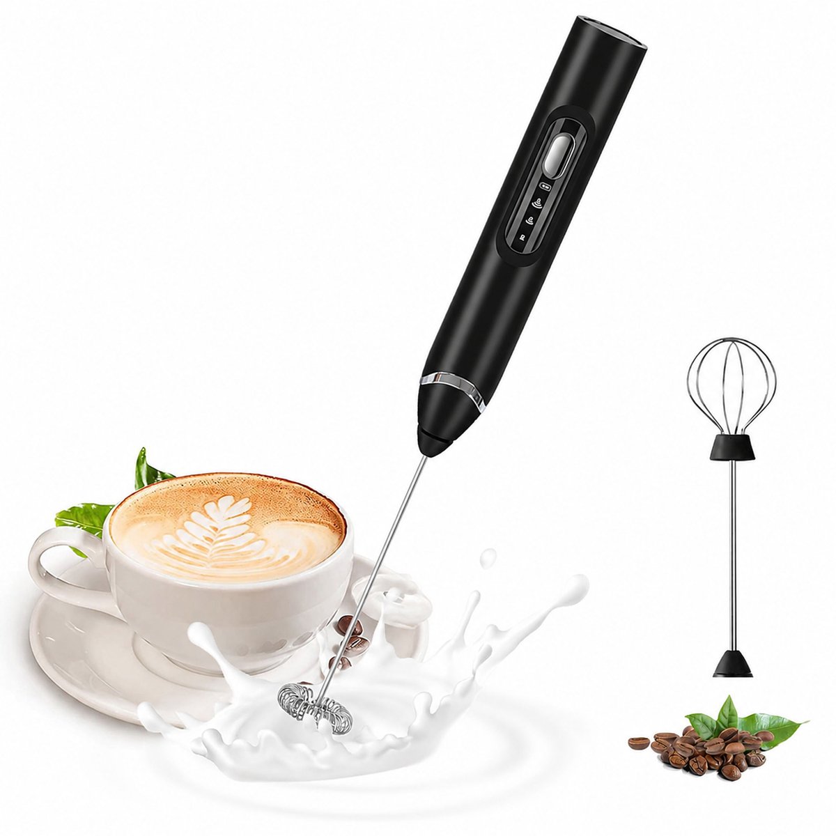 NAXSIR - Elektrische Melkopschuimer - USB Oplaadbaar - 3 Snelheden - 2 Roerkoppen - Voor Koffie en Matcha