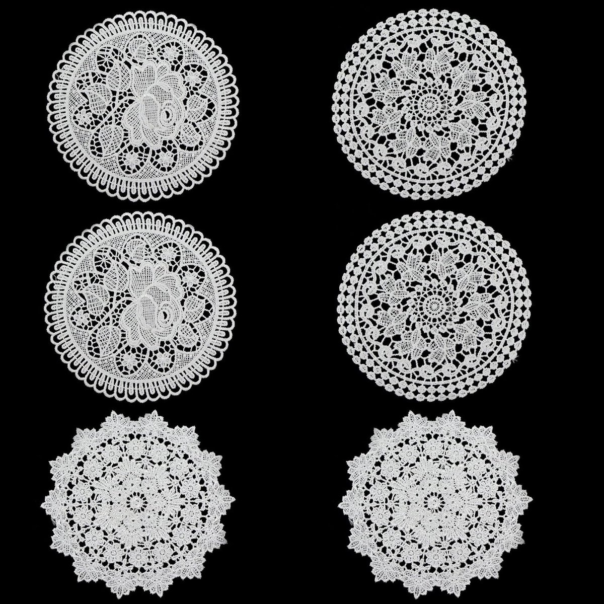 Ronde onderzetters met kantstiksel en Eustoma-vine patroon, 6-delige set van katoenen placemats voor tafeldecoratie en servies