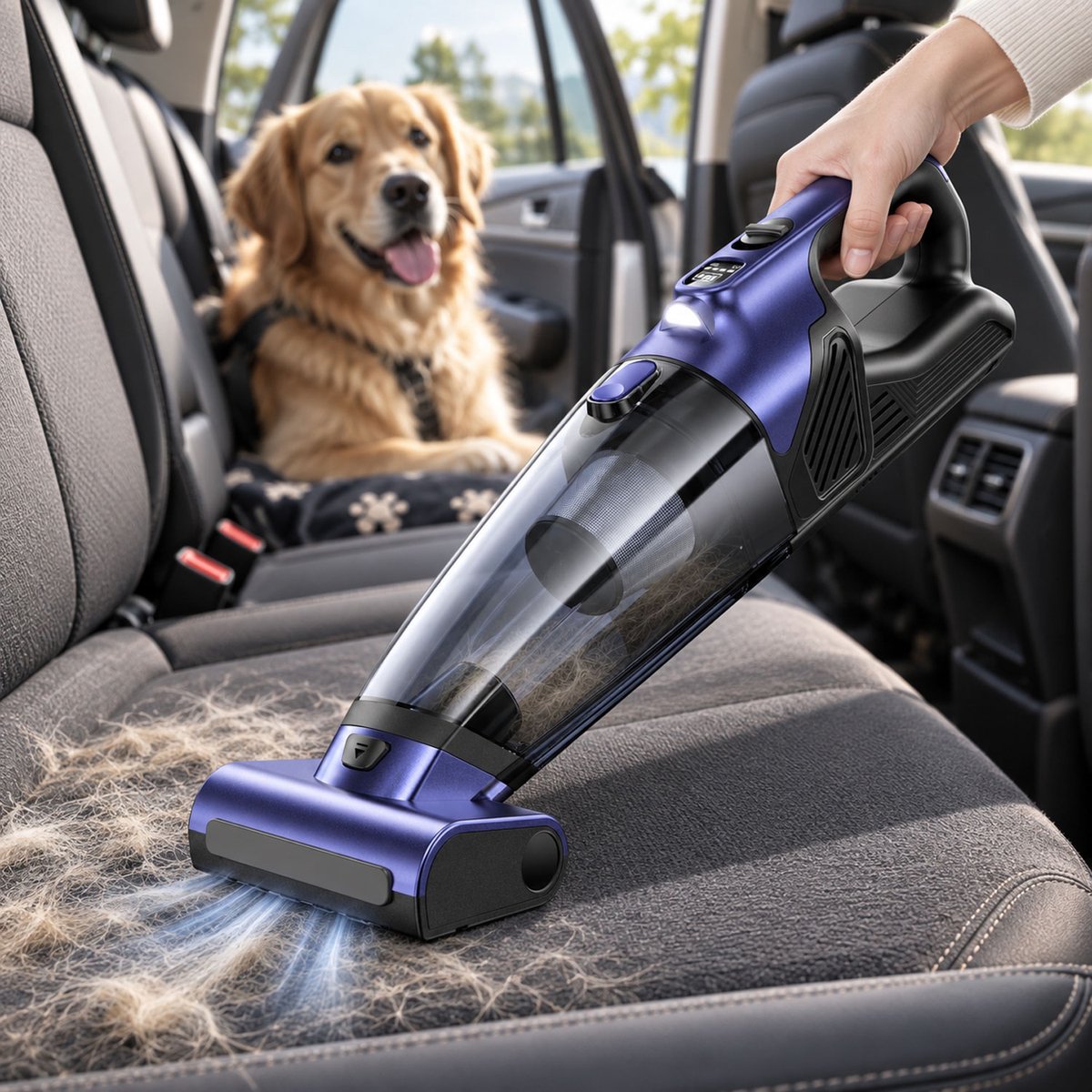 Rosnek Kruimeldief Snoerloos - Handstofzuiger voor Dierenharen 20000 Pa - Gemotoriseerde Pet Hair Borstel - 720 ml Stofreservoir - HEPA Filter - 2 Zuigstanden - Autostofzuiger voor Bank, Trap en Auto