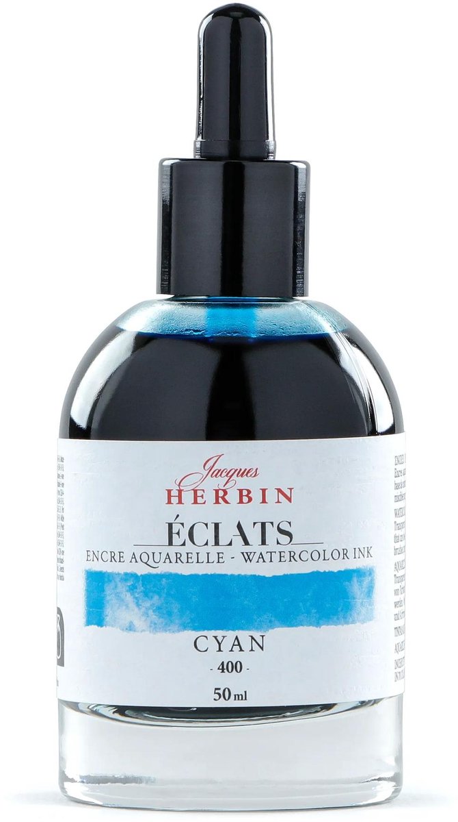 Jacques Herbin Éclats – Aquarel Inkt – Vloeibare Aquarelverf – Cyaan Blauw – 400 – 50 ml