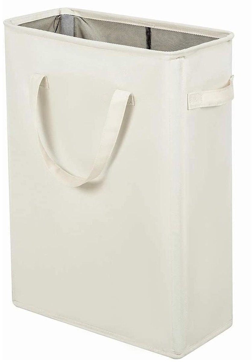 REWYTAZ-Smalle Opvouwbare wasmand Oxford doek wasmand - wasmanden - Opvouwbare Wasmand - Moderne Wasverzamelaar met Handvatten - voor slaapkamer, badkamer, slaapzaal - 45L (Beige)
