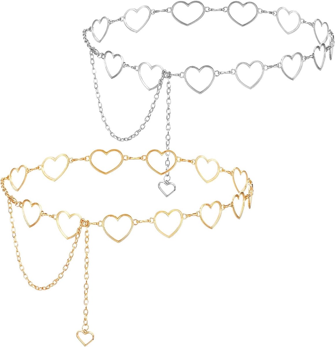 Elegante 2-delige Gouden en Zilveren Tailleketting met Hartontwerp voor Dames, Verstelbare Mode Accessoires voor Jurken en Broeken
