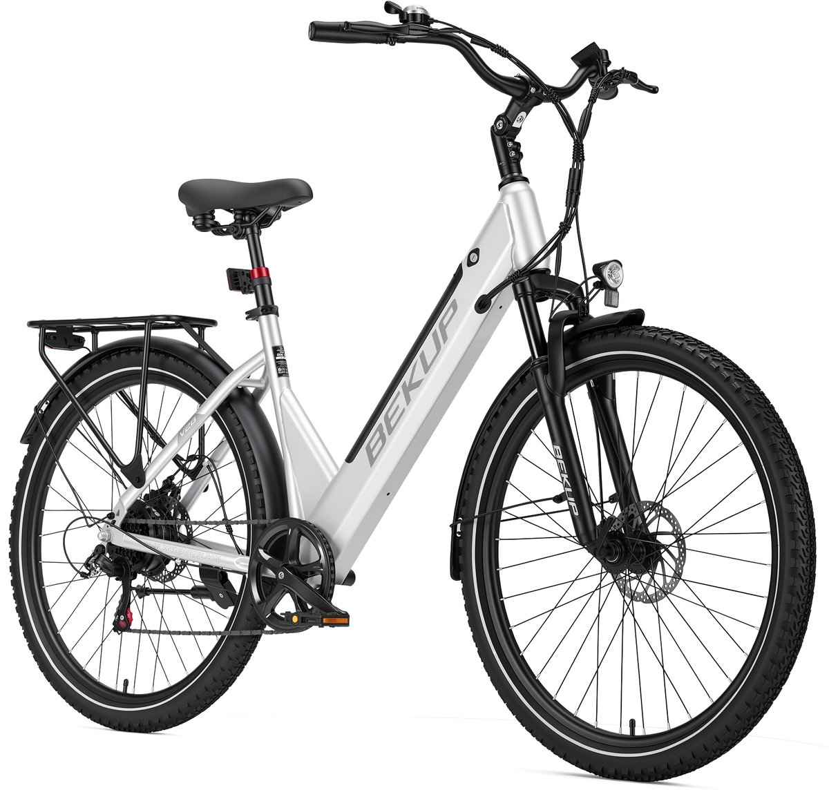 28 inch Elektrische stadsfiets - Comfortabele stadsfiets - 522Wh lange actieradius accu - 250W achterwielmotor - 45Nm koppel - Shimano 7 versnellingen - Schijfremmen voor en achter - LCD-display - Geveerde zadelpen - Zilver