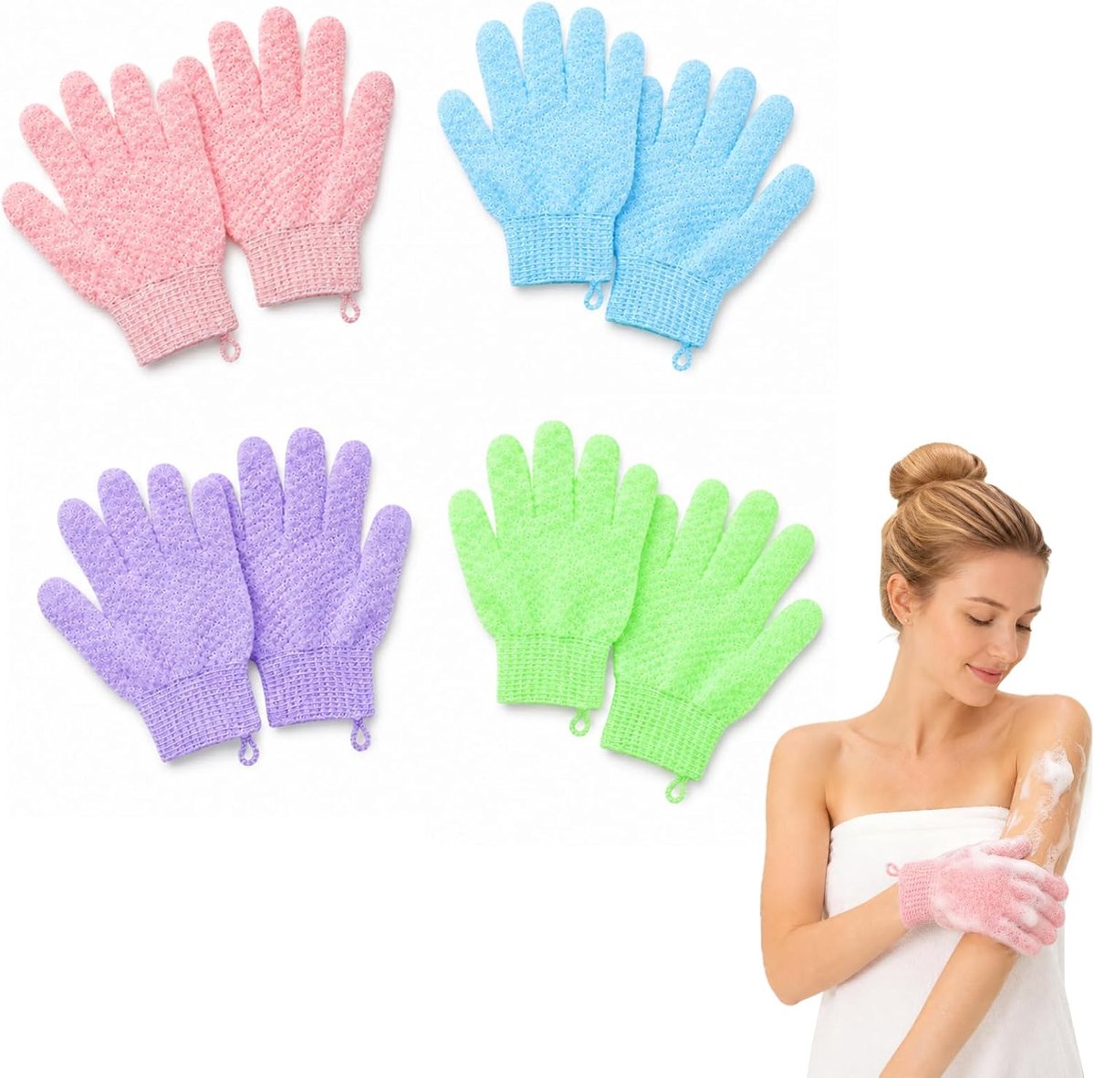 8 stuks exfoliërende handschoenen, bodyscrub-handschoenen voor bad, spa, duurzame nylon exfoliërende handschoen voor - ShopVlot