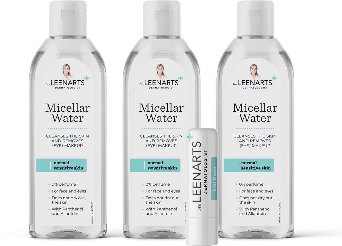 Drs Leenarts Micellair Water – Reinigingswater – Parfum- & Alcoholvrij – 3x 200 ml met 1 lipbalm