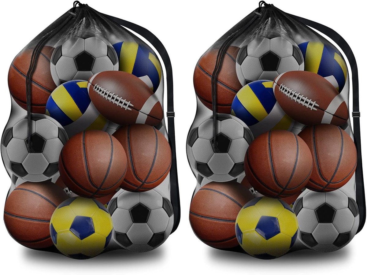 BROTOU 2 Pcs Extra Large Football Ball Net for 10-15 Balls, Large Drawstring Bag Shoulder Strap, Multifunctional Ball - ShopVlot