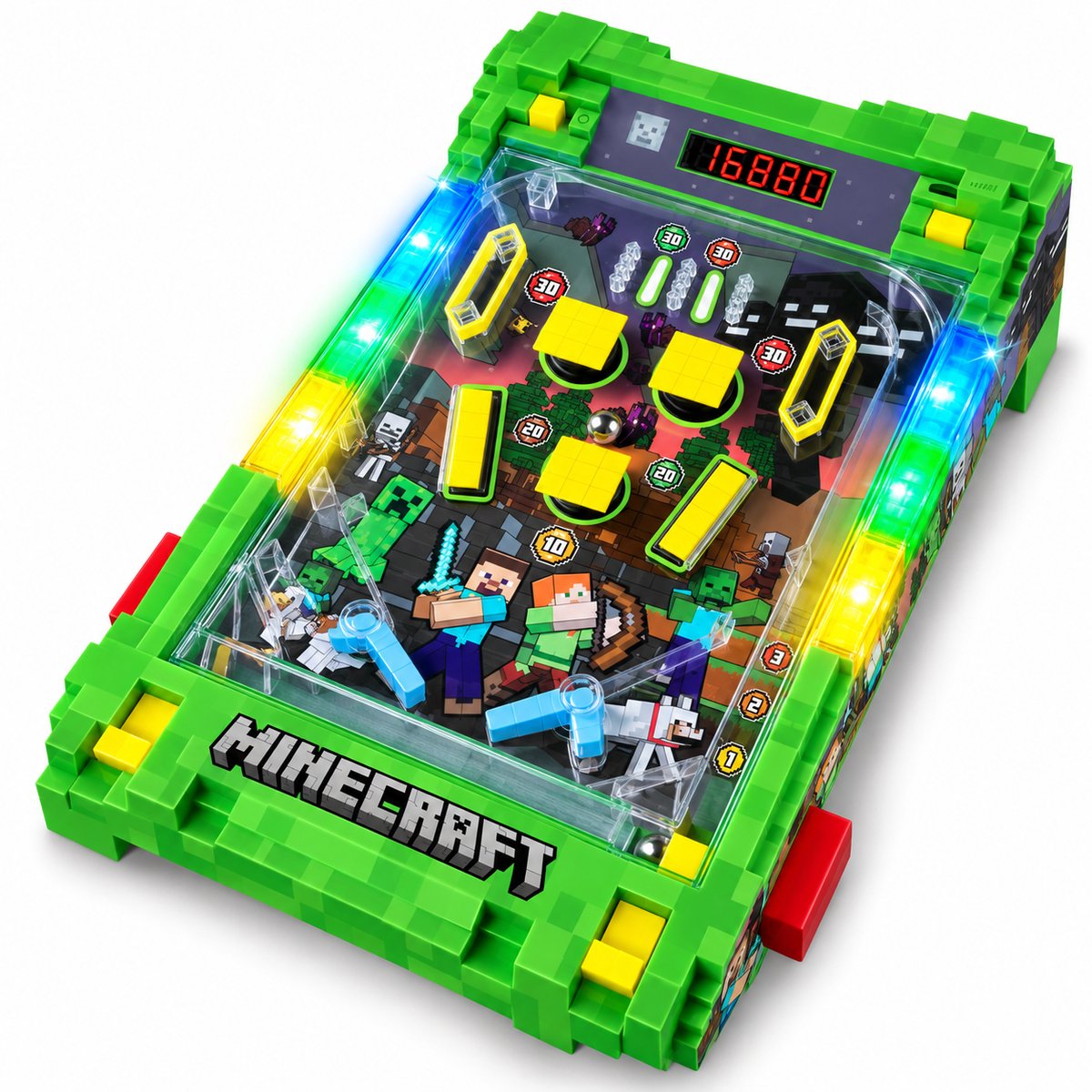 A Ambassador® Minecraft Flipperkast - Officieel Gelicentieerd - Arcade Pinball - Mini Flipperkast - Speelkast - Scoreteller - Tafelmodel - Spelletjes voor Kinderen - Volwassenen - Het grote speelgoedboek 2025