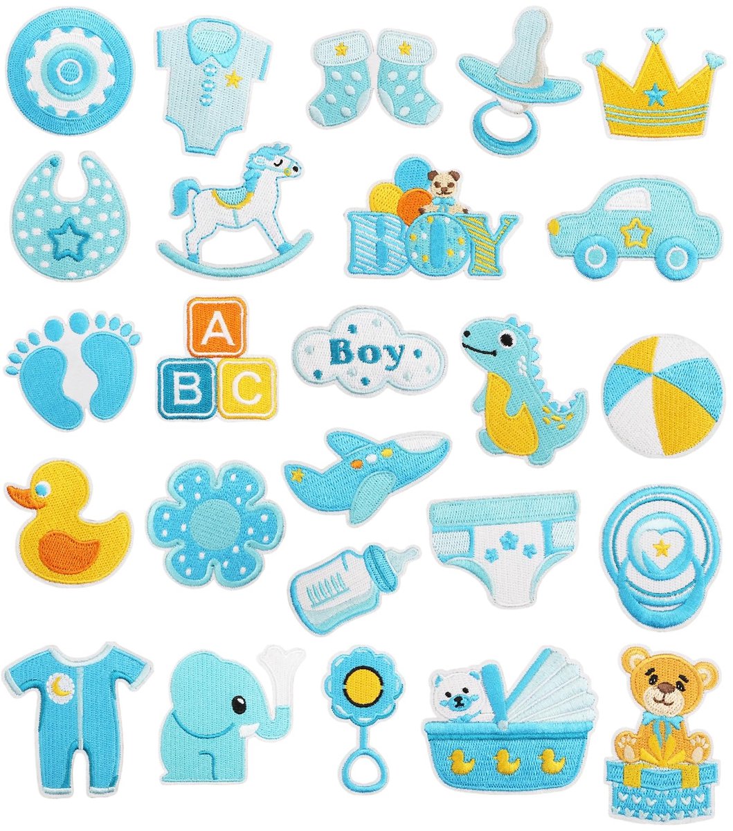 Ticeyubime 24 Stuk Baby Jongen Strijkpatches Kinderen, Strijkstickers Kleding, Zachte Motieven voor Babykleding - ShopVlot