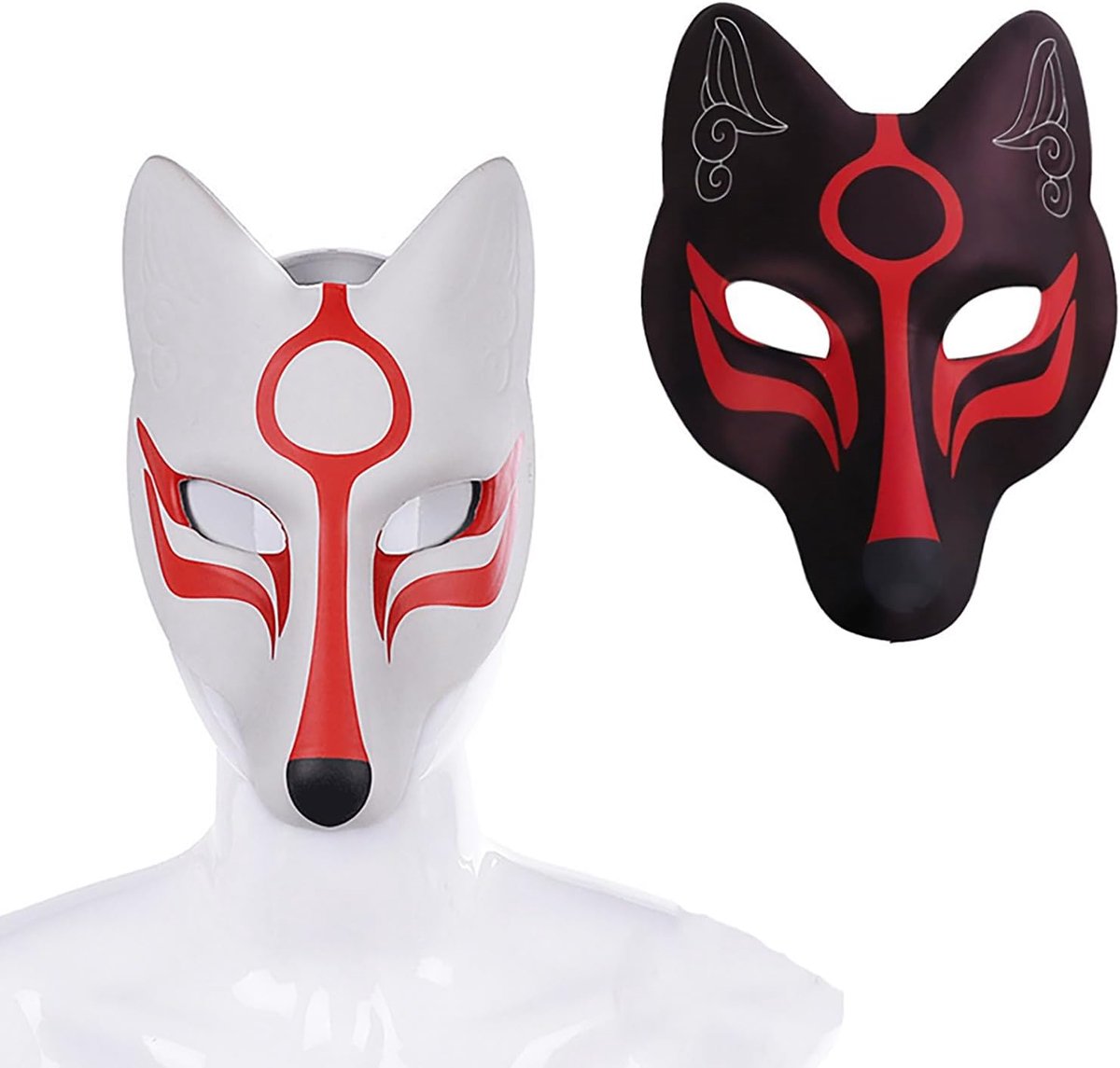 2 Pieces Japanese Mask Fox Mask Fox Mask Halloween Fox Mask Halloween Fox Mask for Masquerade Party Cosplay Halloween - ShopVlot