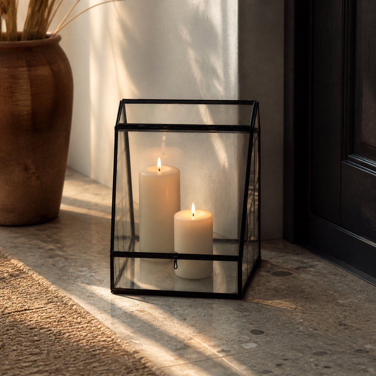 Hoppa! Kas-Lantaarn - Glazen - Zwart/Transparant - 20 x 20 x 25 (B x D x H)