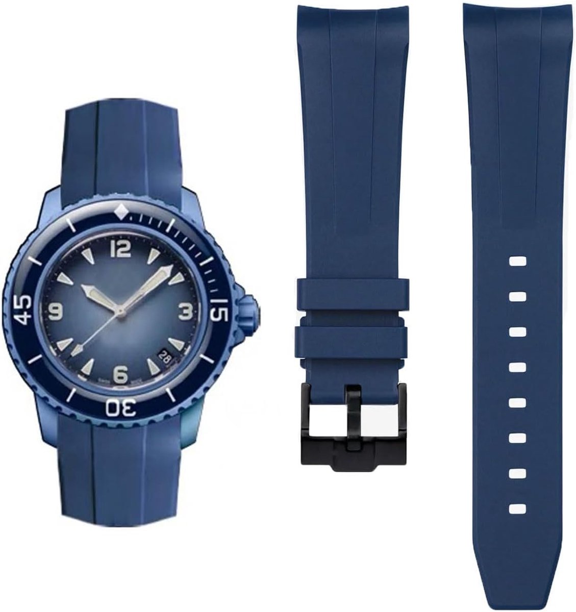 Watch Strap for Blancpain X Swatch Fifty Fathoms 22mm Soft Rubber Curved End Replacement Bracelet for Blancpain x - ShopVlot