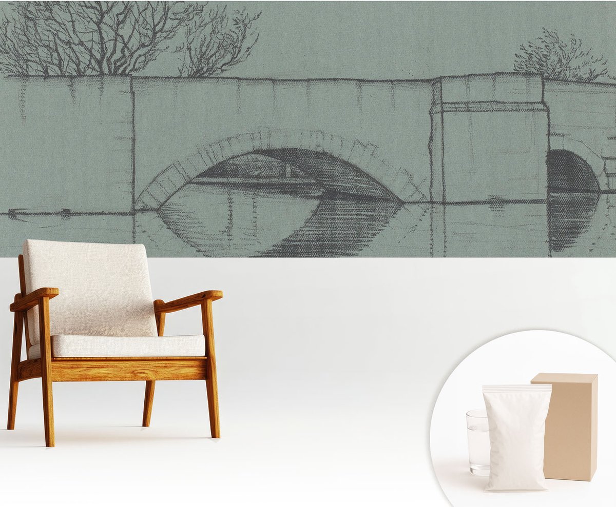 Wallfluent Fotobehang - Grijs Vliesbehang - 250x104 cm - Boogbrug Fotobehang Vlies - Hal behang Architectuur - Muurschildering - Woonkamer behang