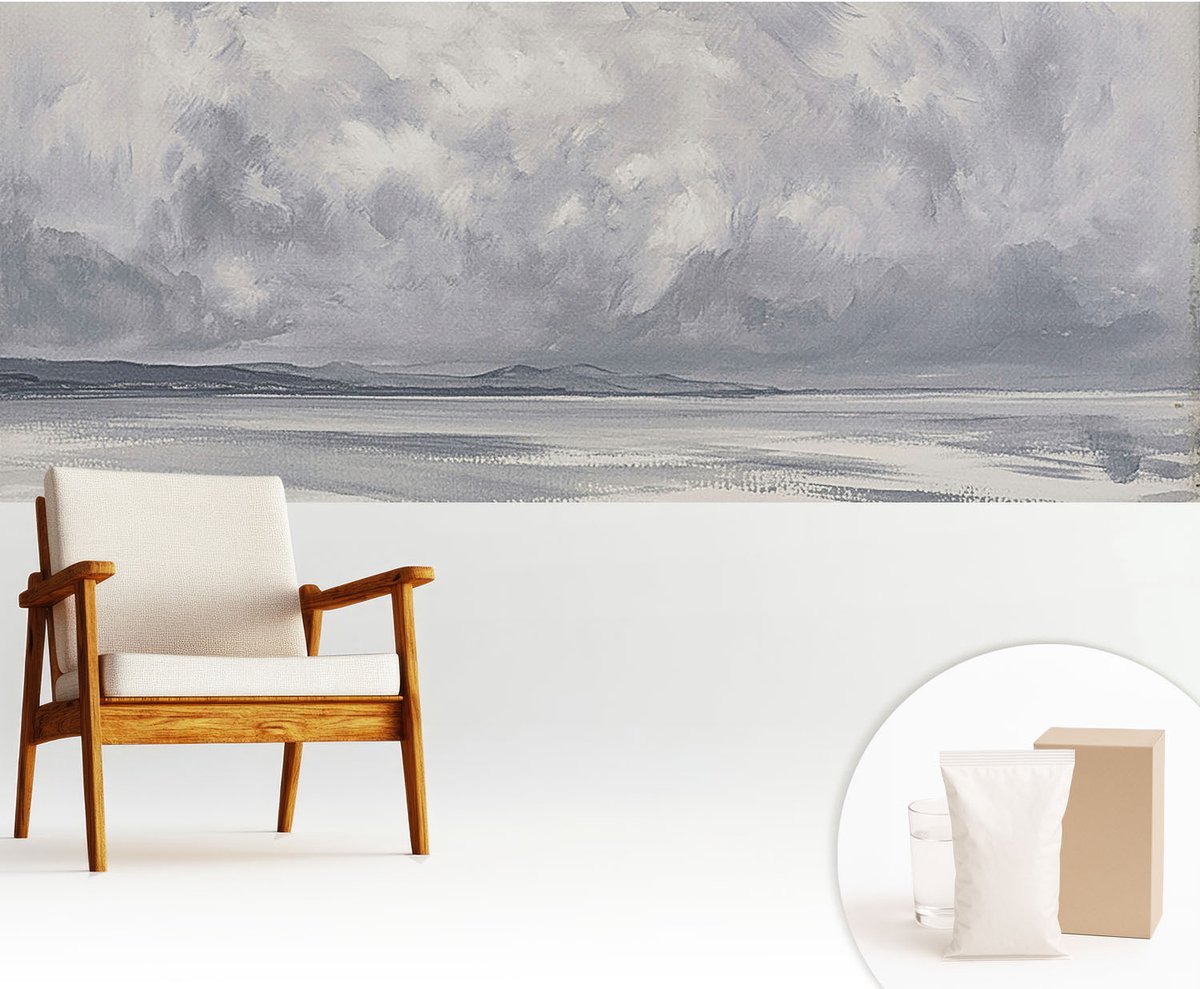Wallfluent Fotobehang - Grijs Vliesbehang - 250x104 cm - Een Storm Aan De Horizon Muurschildering - Gang behang Deel - Fotobehang Vlies - Slaapkamer behang