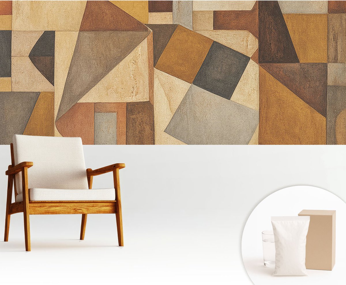 Wallfluent Fotobehang - Bruin Vliesbehang - 250x104 cm - Geometrische Abstractie Muurschildering - Gang behang Abstractie - Fotobehang Vlies - Slaapkamer behang