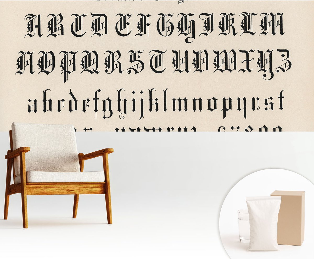 Wallfluent Fotobehang - Zwart Vliesbehang - 250x104 cm - Gotische Letters Fotobehang Vlies - Hal behang Teksten - Muurschildering - Hal behang