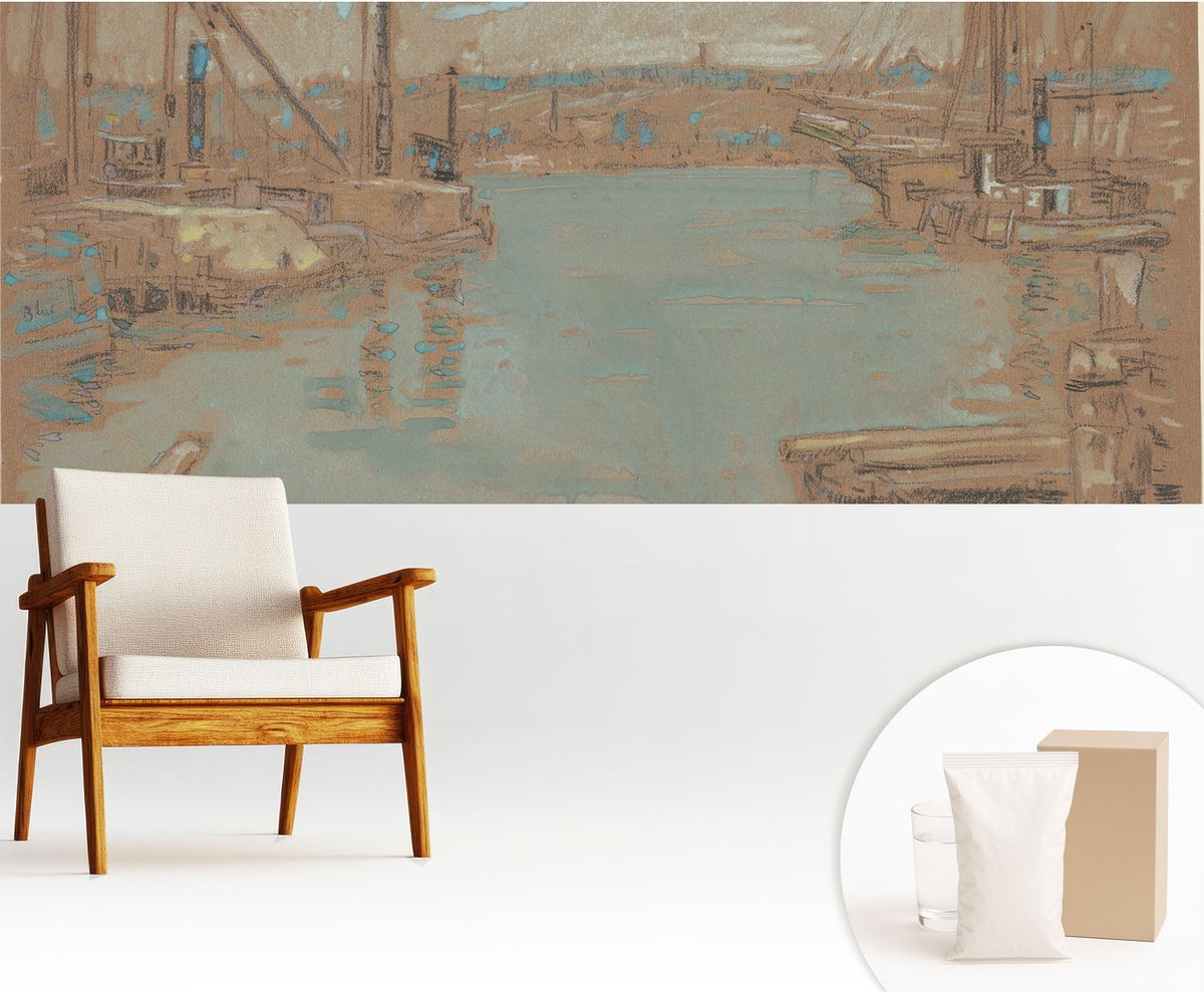 Wallfluent Fotobehang - Bruin Vliesbehang - 250x104 cm - Uitzicht Vanuit De Haven Fotobehang Vlies - Woonkamer behang Landschappen - Muurschildering - Woonkamer behang