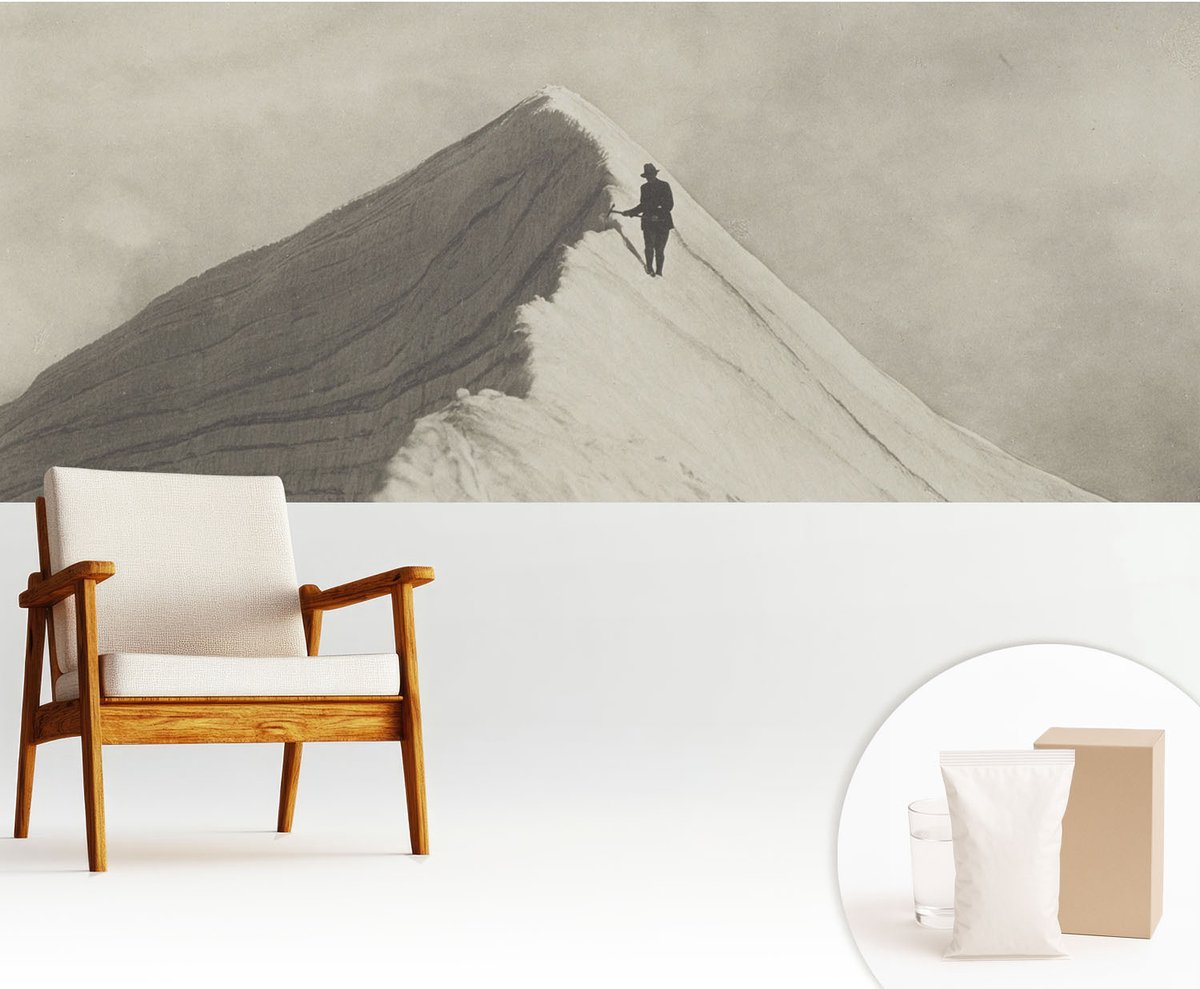 Wallfluent Fotobehang - Grijs Vliesbehang - 250x104 cm - Eenzame Klimmer Muurschildering - Slaapkamer behang Landschappen - Fotobehang Vlies - Slaapkamer behang
