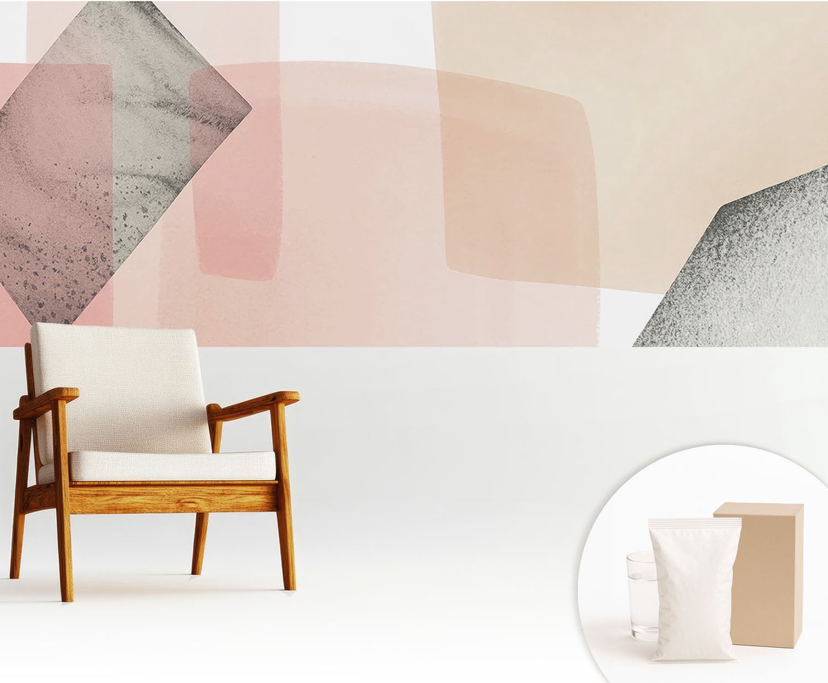Wallfluent Fotobehang - Beige Vliesbehang - 250x104 cm - Fijne Figuren Fotobehang Vlies - Hal behang Abstractie - Muurschildering - Woonkamer behang