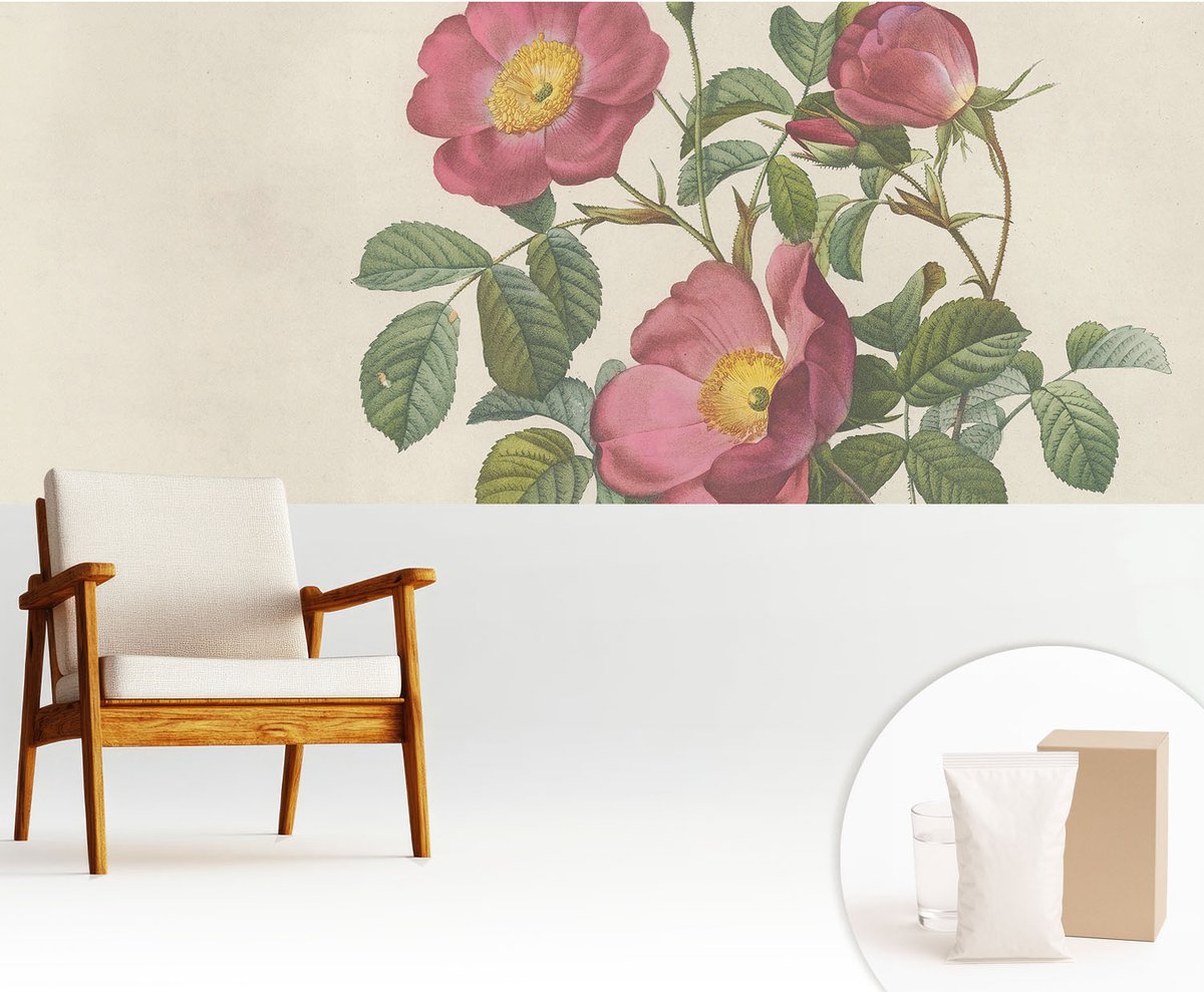 Wallfluent Fotobehang - Roze Vliesbehang - 250x104 cm - Rozenmotief Muurschildering - Gang behang Bloemen En Planten - Fotobehang Vlies - Slaapkamer behang