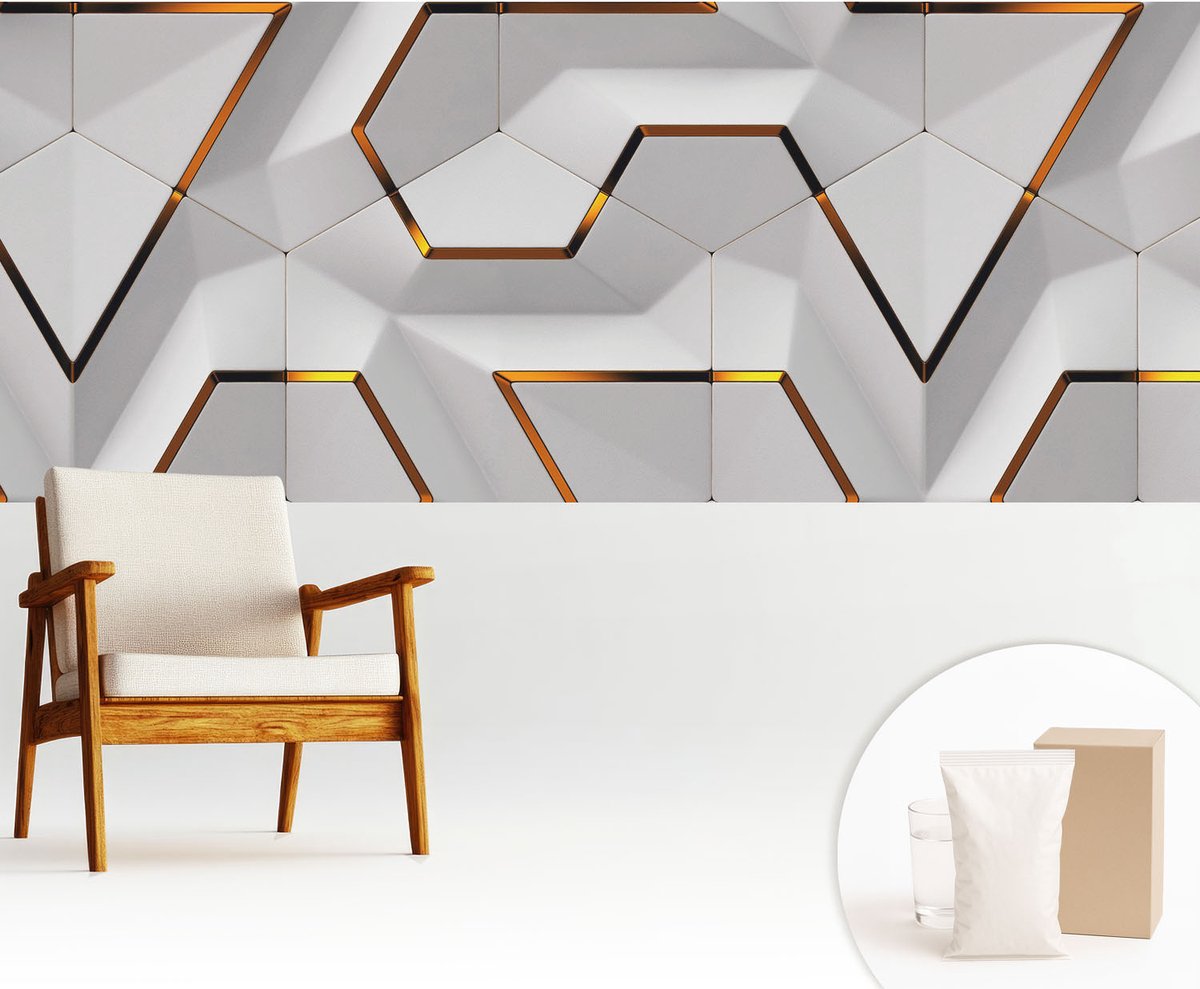 Wallfluent Fotobehang - Wit Vliesbehang - 250x104 cm - Moderne Geometrie Muurschildering - Gang behang Geometrie - Fotobehang Vlies - Slaapkamer behang