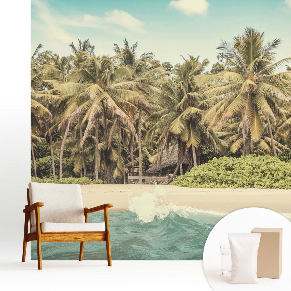 Wallfluent Fotobehang - Groente Vliesbehang - 250x250 cm - Tropisch Strand Muurschildering - Slaapkamer behang Landschappen - Fotobehang Vlies - Gang behang