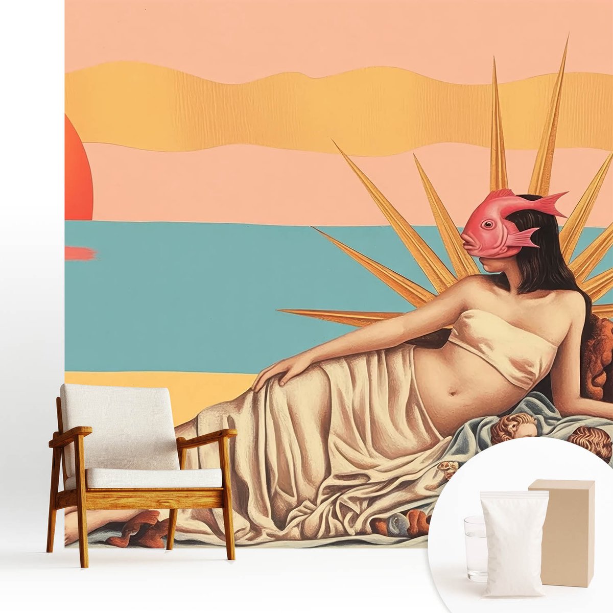 Wallfluent Fotobehang - Wit Vliesbehang - 250x250 cm - Het Westen Van Het Surrealisme Muurschildering - Gang behang Deel - Fotobehang Vlies - Gang behang