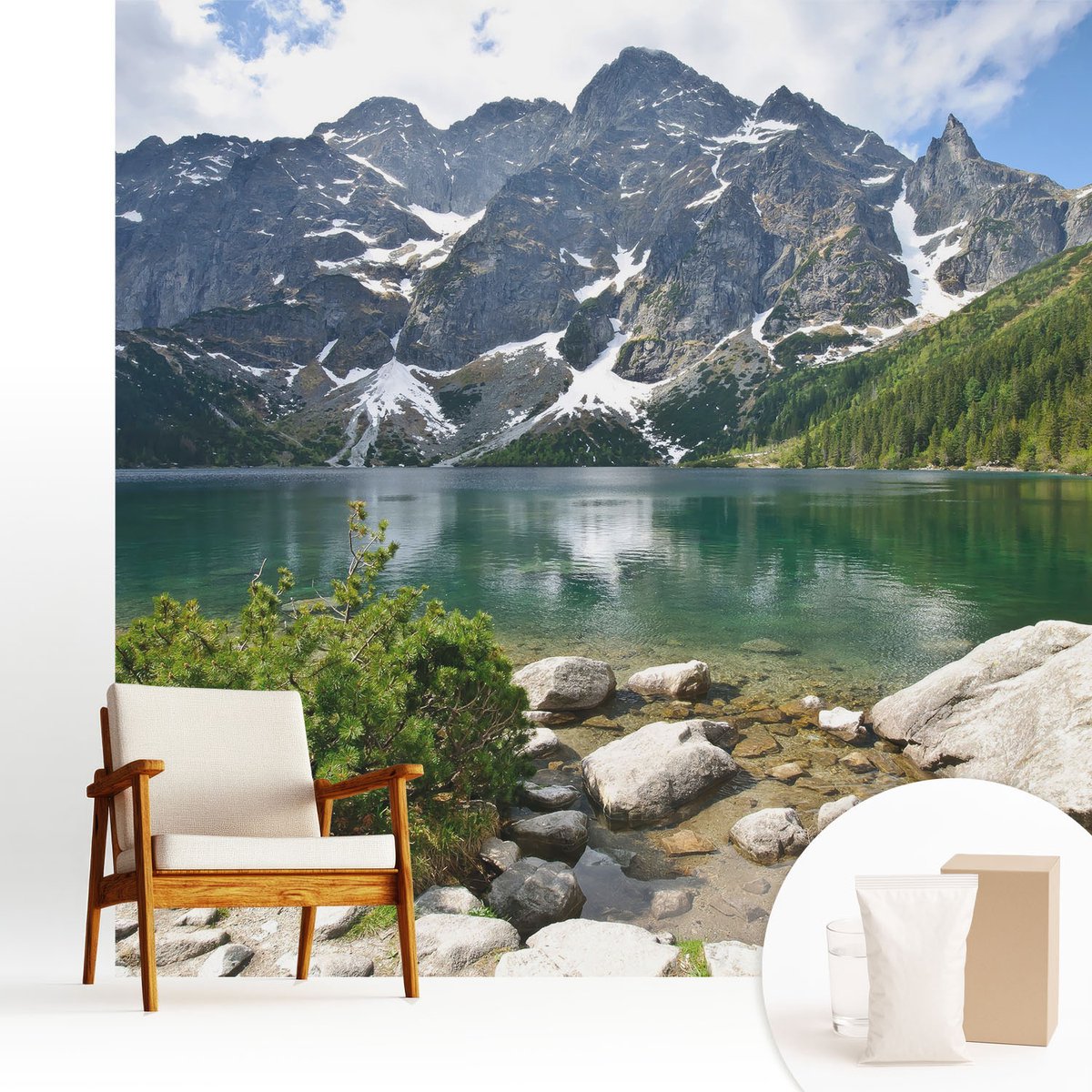 Wallfluent Fotobehang - Groente Vliesbehang - 250x250 cm - Bergmeer Fotobehang Vlies - Hal behang Landschappen - Muurschildering - Woonkamer behang