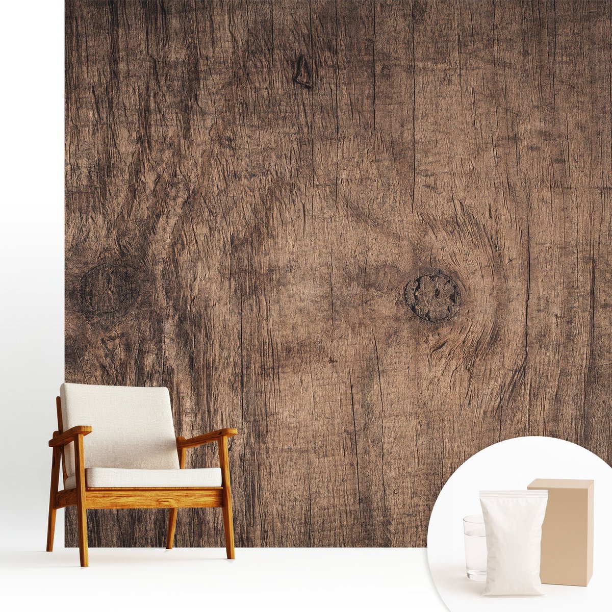Wallfluent Fotobehang - Bruin Vliesbehang - 250x250 cm - Rustiek Hout Muurschildering - Gang behang Texturen - Fotobehang Vlies - Slaapkamer behang